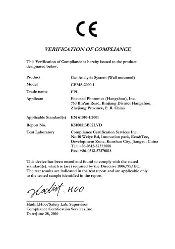 FPI CE证书CEMS-2000 I-LVD
